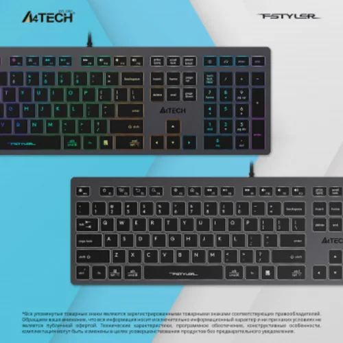 Клавиатура A4Tech Fstyler FX60 серый USB slim LED (FX60 GREY / WHITE) Клавиатура A4Tech Fstyler FX60 серый USB slim LED (FX60 GREY / WHITE)